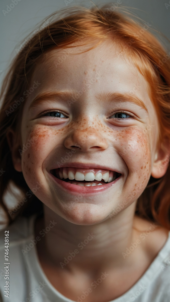 Happy smiling girl with red hair and freckles Happy smiling girl with red hair and freckles