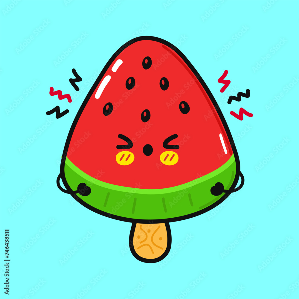 Angry Ice cream character. Vector hand drawn cartoon kawaii character illustration icon. Isolated on blue background. Sad Ice cream character concept Angry Ice cream character. Vector hand drawn cartoon kawaii character illustration icon. Isolated on blue background. Sad Ice cream character concept