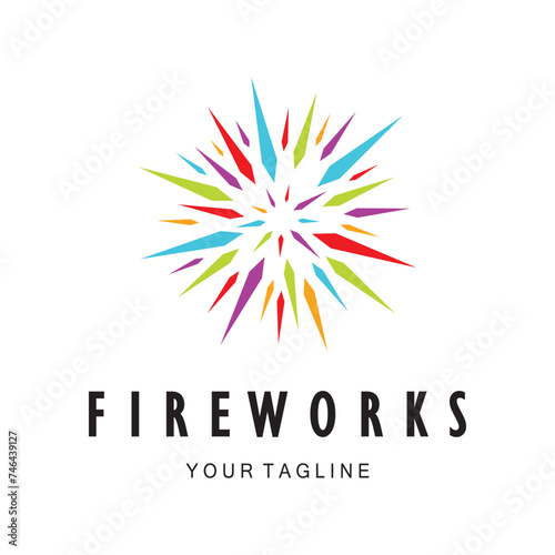 Fireworks logo design with creative colorful sparks in modern style.logo for business,brand,celebration,fireworks,firecrackers