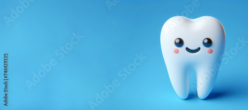 3d teeth character isolated on blue background 