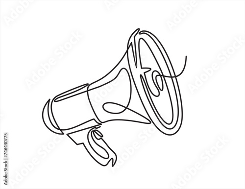 Continuous single one line art drawing of megaphone speaker for news and promotion vector illustration