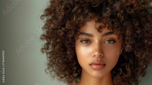 Generative ai illustration of a Cute and nice model girl with curly hair shiny face