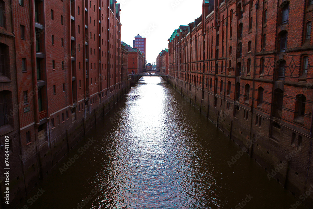 Speicherstadt canal, port city of Hamburg,