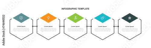 5 step line connected infographic template vector element with icons suitable for web presentation and business information