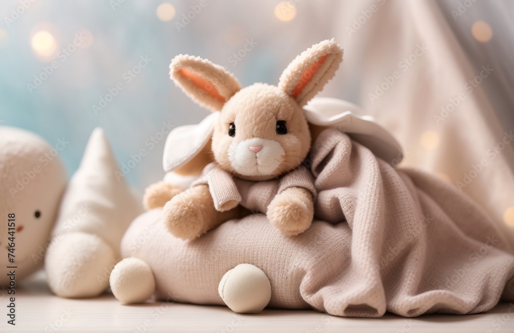 Bunny toy with jersey sweaters and textile in beige pastel colors Bunny toy with jersey sweaters and textile in beige pastel colors