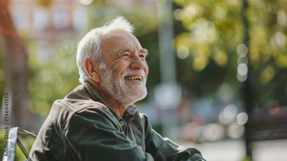 Happy senior man sitting outside and smiling Happy senior man sitting outside and smiling