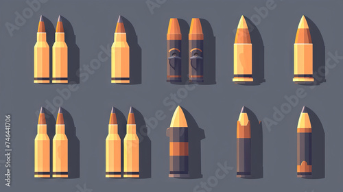 Ammo - Bullets, arrows, or other ammunition for ranged weapons. Game Assets. Multiple Vector Icon Illustration. Icon Concept Isolated Premium Vector. photo
