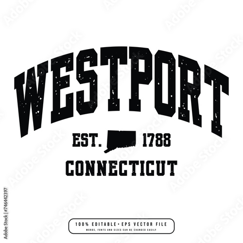 Westport text effect vector. Editable college t-shirt design printable text effect vector