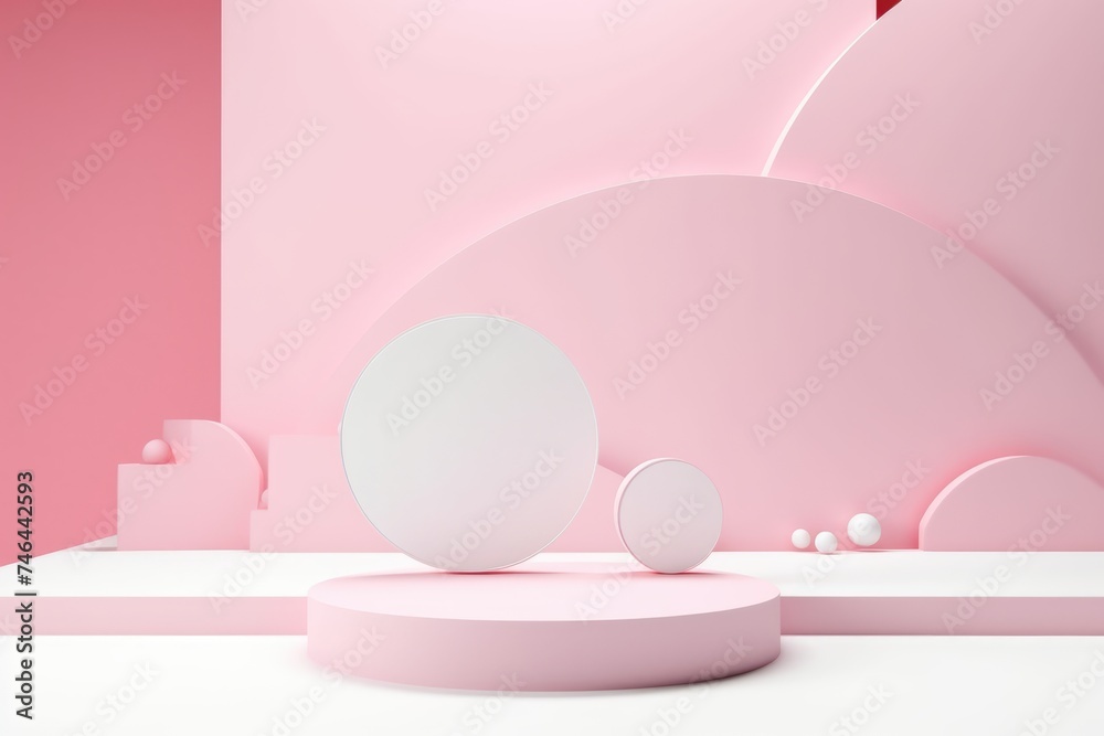 A pink podium with a clean, minimalist design for showcasing products. Minimalist Pink Podium for Product Display A pink podium with a clean, minimalist design for showcasing products. Minimalist Pink Podium for Product Display