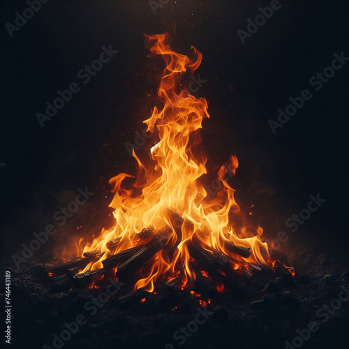 fire burns on a black background
