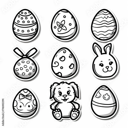Easter Bunny and Eggs. Sticker Collection. Multiple. Vector Icon Illustration. Icon Concept Isolated Premium Vector