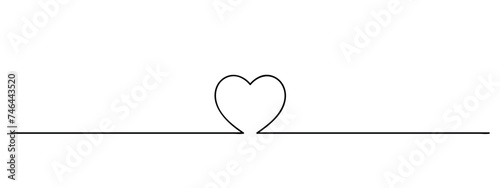 love symbol continuous one line drawing, single heart lineart, black line vector illustration, editable stroke, horizontal design element
