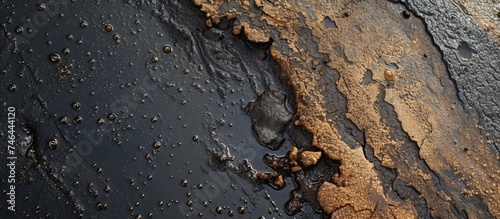 A detailed shot of a wet black and brown wood surface with water droplets on it showcasing the beauty of nature and its elements.