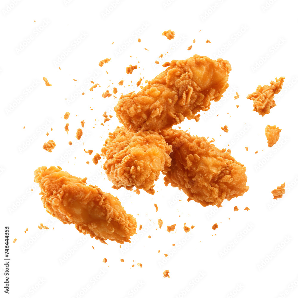 Flaying fried chicken nuggets isolated on transparent background Remove png, Clipping Path, pen tool