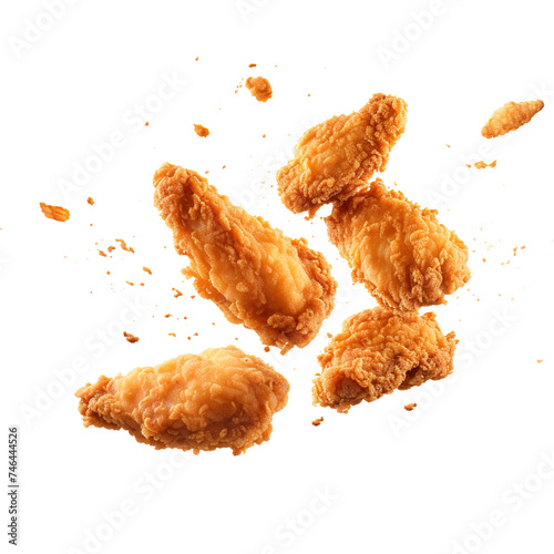 Flaying fried chicken nuggets isolated on transparent background Remove png, Clipping Path, pen tool