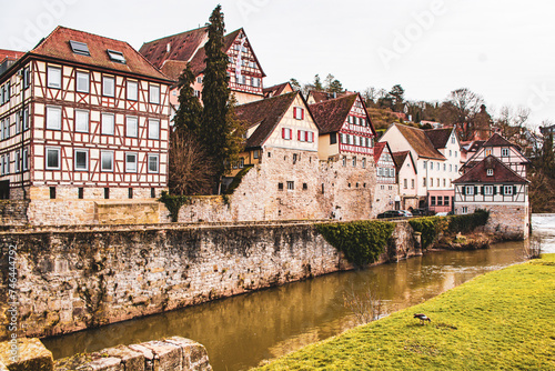 Gothic half-timbered houses - pittoresque view in the Schwabisch Hall city Old town, Germany © Julia