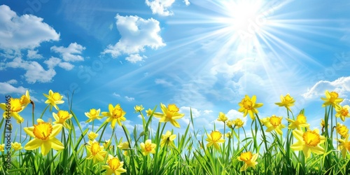 Yellow flower with sun shine copy space spring banner 