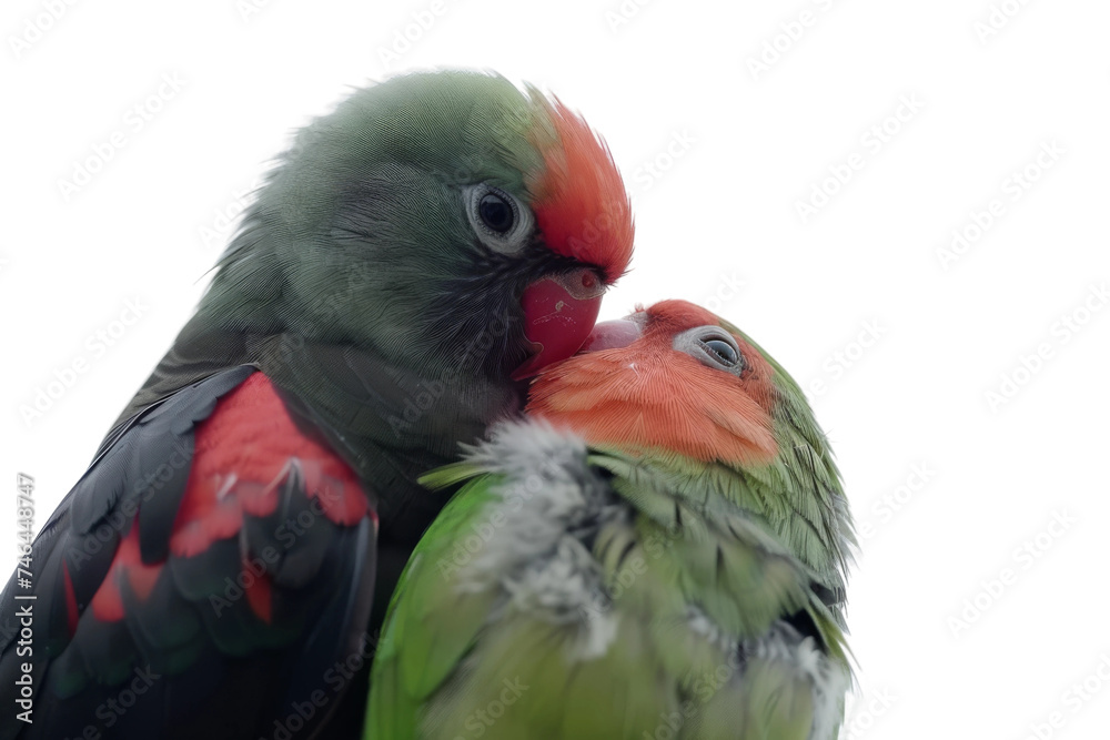 Grooming Among Lovebirds Isolated On Transparent Background