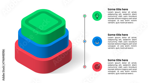 Infographic template. Isometric pyramid with 3 steps photo