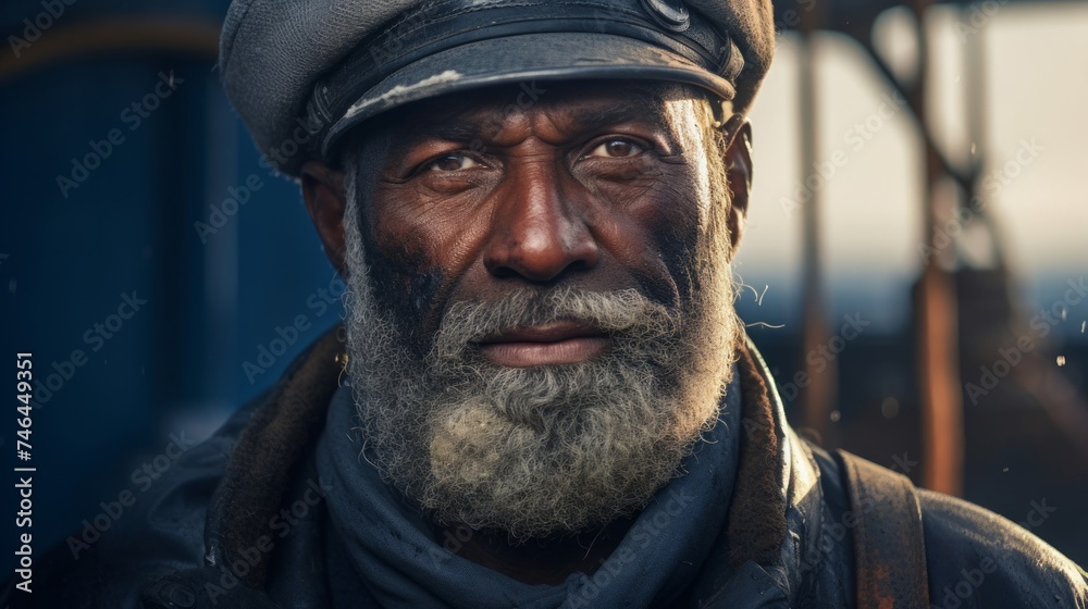 Portrait of weathered ship's captain warm early morning sun Portrait of weathered ship's captain warm early morning sun