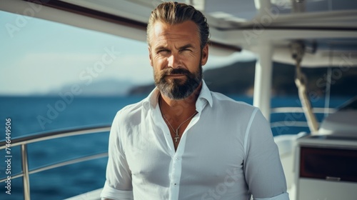 Yacht captain ready on luxury catamaran