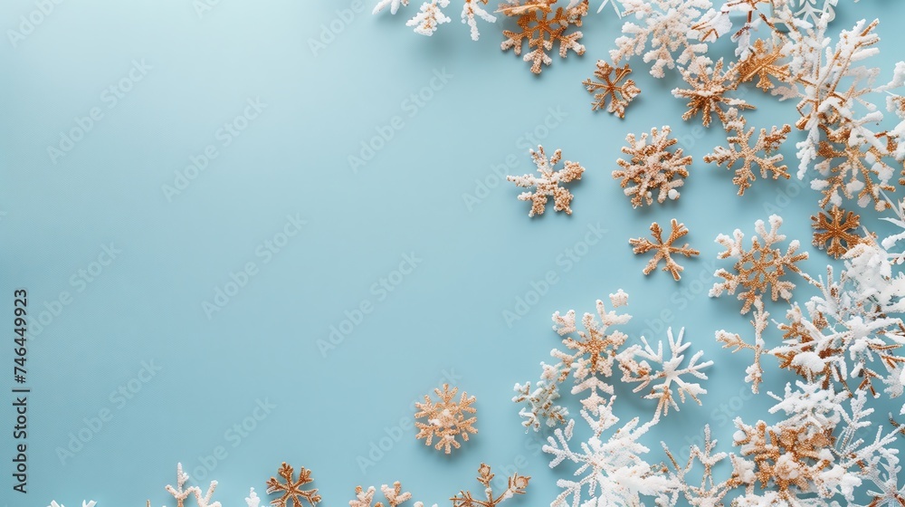 Snowflake pattern with ample free space for text and a light blue background, avoiding overcrowding.