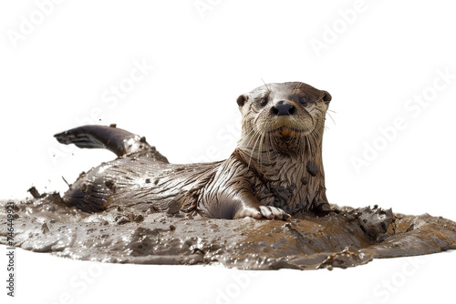 The Playful Antics of River Otters Isolated On Transparent Background