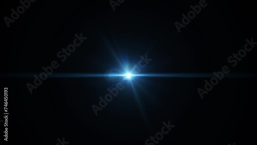 Abstract loop center flickering glow blue star optical shine light lens flares animation on black background. 4K seamless loop dynamic kinetic bright star light rays effect.  photo
