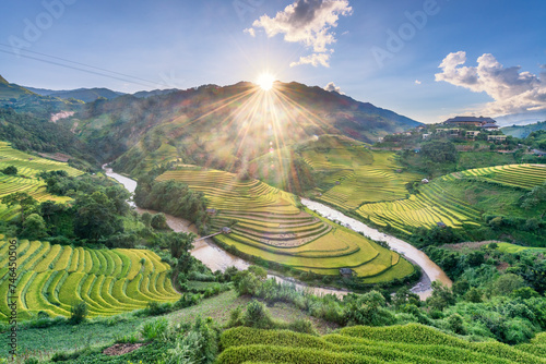 Rice fields on terraced of Mu Cang Chai, YenBai, Vietnam. photo