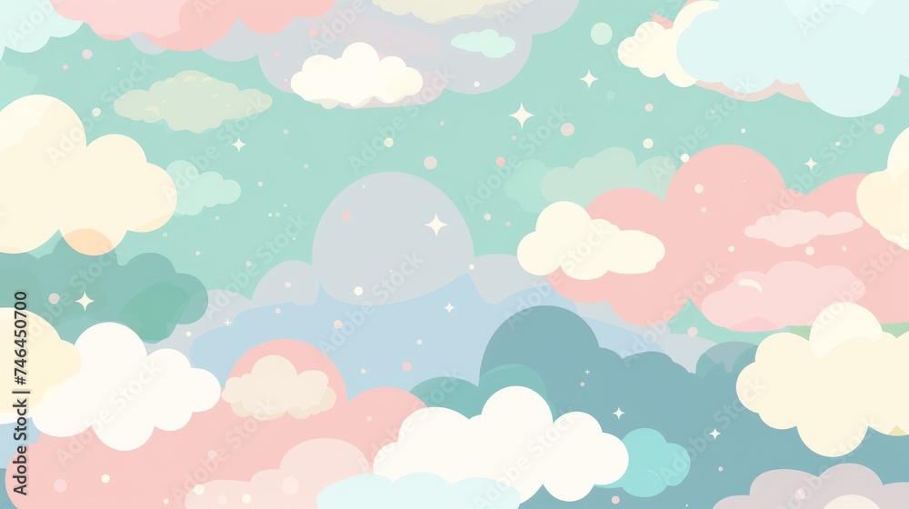 Soft Anime Clouds Drifting in Muted Pastel Sky - Minimalistic