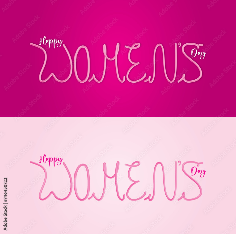 International women's day elegant lettering on pink background. Greeting card for Happy Womens Day with elegant hand drawn calligraphy. Vector illustration
