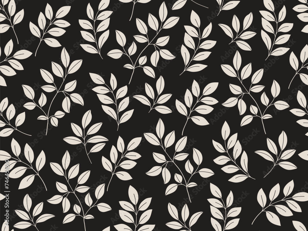 Seamless black and grey floral background with leaves. Hand drawn minimal abstract organic shapes pattern. Vector white abstact pattern with grey leaves and flowers. Seamless black and grey floral background with leaves. Hand drawn minimal abstract organic shapes pattern. Vector white abstact pattern with grey leaves and flowers.