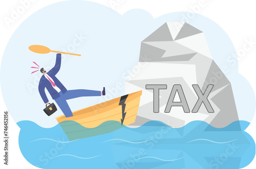 Businessman in a sinking boat collides with an iceberg. illustration vector cartoon.

