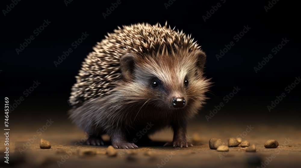 Fototapeta premium Small Hedgehog Sitting on Table. Generative AI.