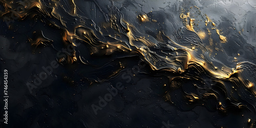 A black and white image of gold smoke and a black background. Textures very scattered metallic gold spilled on background black 