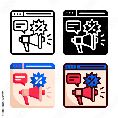 promotion icon set style collection in line, solid, flat, flat line style on white background