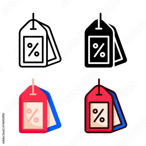 price tag icon set style collection in line, solid, flat, flat line style on white background