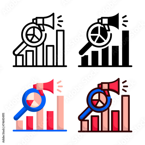 research icon set style collection in line, solid, flat, flat line style on white background
