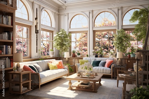 Neo-Victorian Apartments  Sunlit Living Room with Tree Branch Decor
