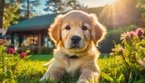 golden retriever in the grass