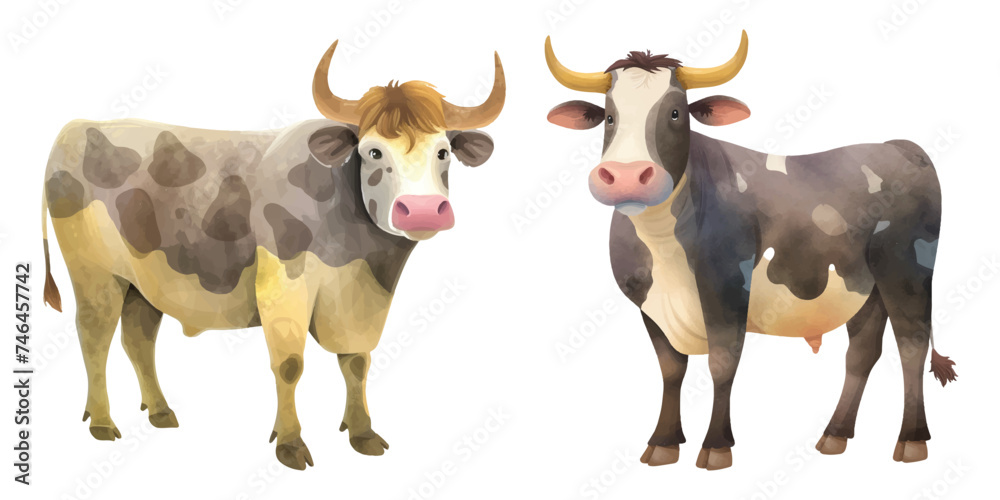 Fototapeta premium cute bull watercolor vector illustration