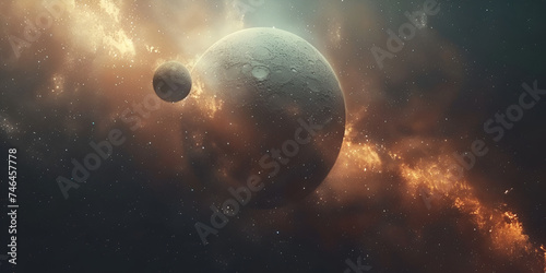 Deep space beauty of endless cosmos Science fiction wallpaper A distant and unexplored space Star systems planets and satellites Fantasy planet in deep space with planets and stars. 3D rendering.