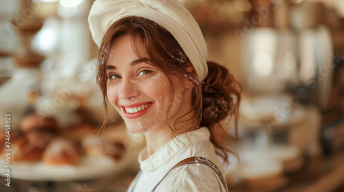 Joyful Female Baker, Artisanal Bread Preparation, Sparkling Smile