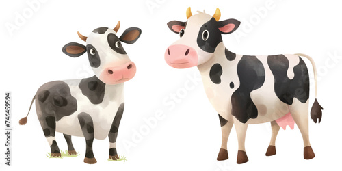 cute cow watercolor vector illustration