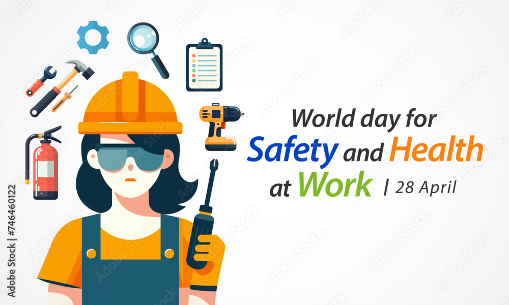 World day for safety and health at work observed each year on April 28th to promote the prevention of occupational accidents and diseases globally. Vector illustration. World day for safety and health at work observed each year on April 28th to promote the prevention of occupational accidents and diseases globally. Vector illustration.