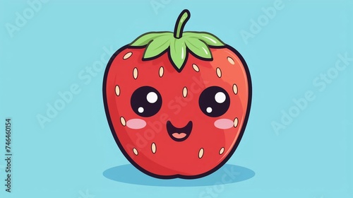 Hand drawn colorful strawberry fruit trendy Vector illustration. Cute character. Cartoon style. Isolated on blue background