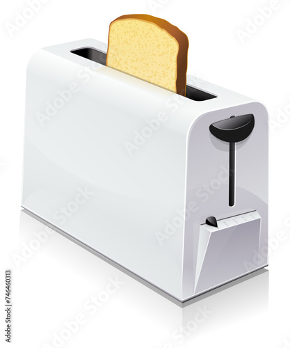 toaster in metal with a slice of bread inside (reflection,transparent)