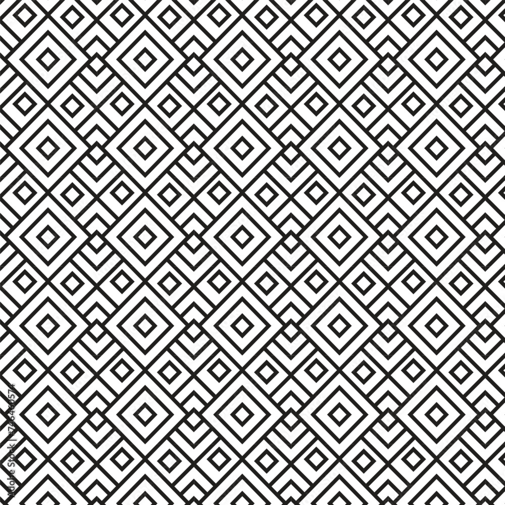 Square geometric seamless pattern. Black and white ornamental.