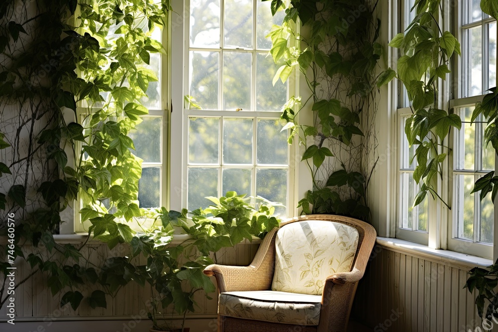 Ivy and Vine Botanical Print Wallpaper Inspiration for Cozy Sunroom Designs