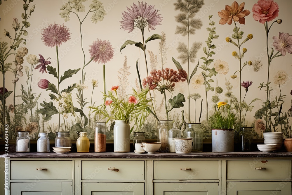 Wildflower Botanical Prints: Country Home Interiors Wallpaper Inspirations